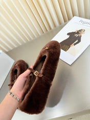 PRADA 26S MARY JANE BALLET IN DARK BROWN SHEARLING