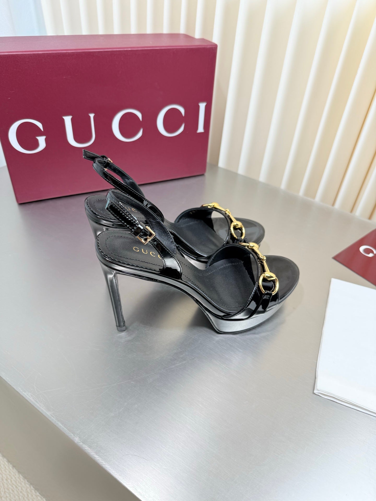 GUCCI 26S SLINGBACK PUMP 105 MM IN BLACK GLOSSY CALFSKIN