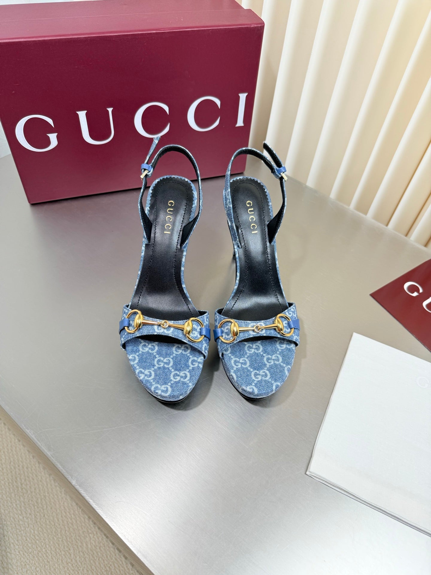 GUCCI 26S SLINGBACK PUMP 105 MM IN BLUE DENIM