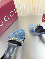 GUCCI 26S SLINGBACK PUMP 105 MM IN BLUE DENIM