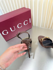 GUCCI 26S SLINGBACK PUMP 105 MM IN DARK BROWN GG CANVAS