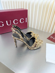 GUCCI 26S SLINGBACK PUMP 105 MM IN BEIGE GG CANVAS