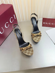 GUCCI 26S SLINGBACK PUMP 105 MM IN BEIGE GG CANVAS