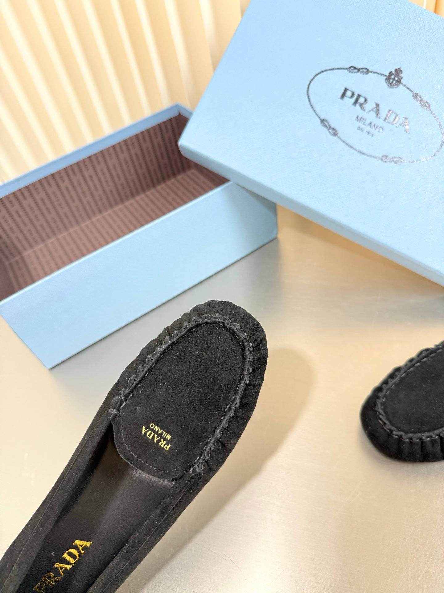 PRADA 26S CLASSIC LOAFERS IN BLACK SUEDE