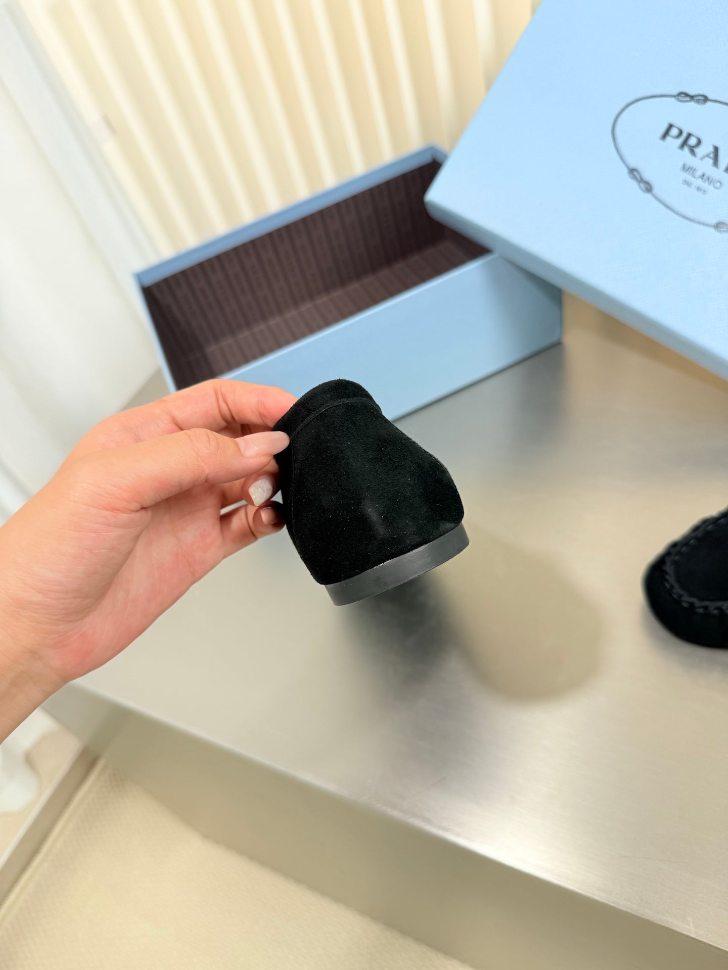 PRADA 26S CLASSIC LOAFERS IN BLACK SUEDE
