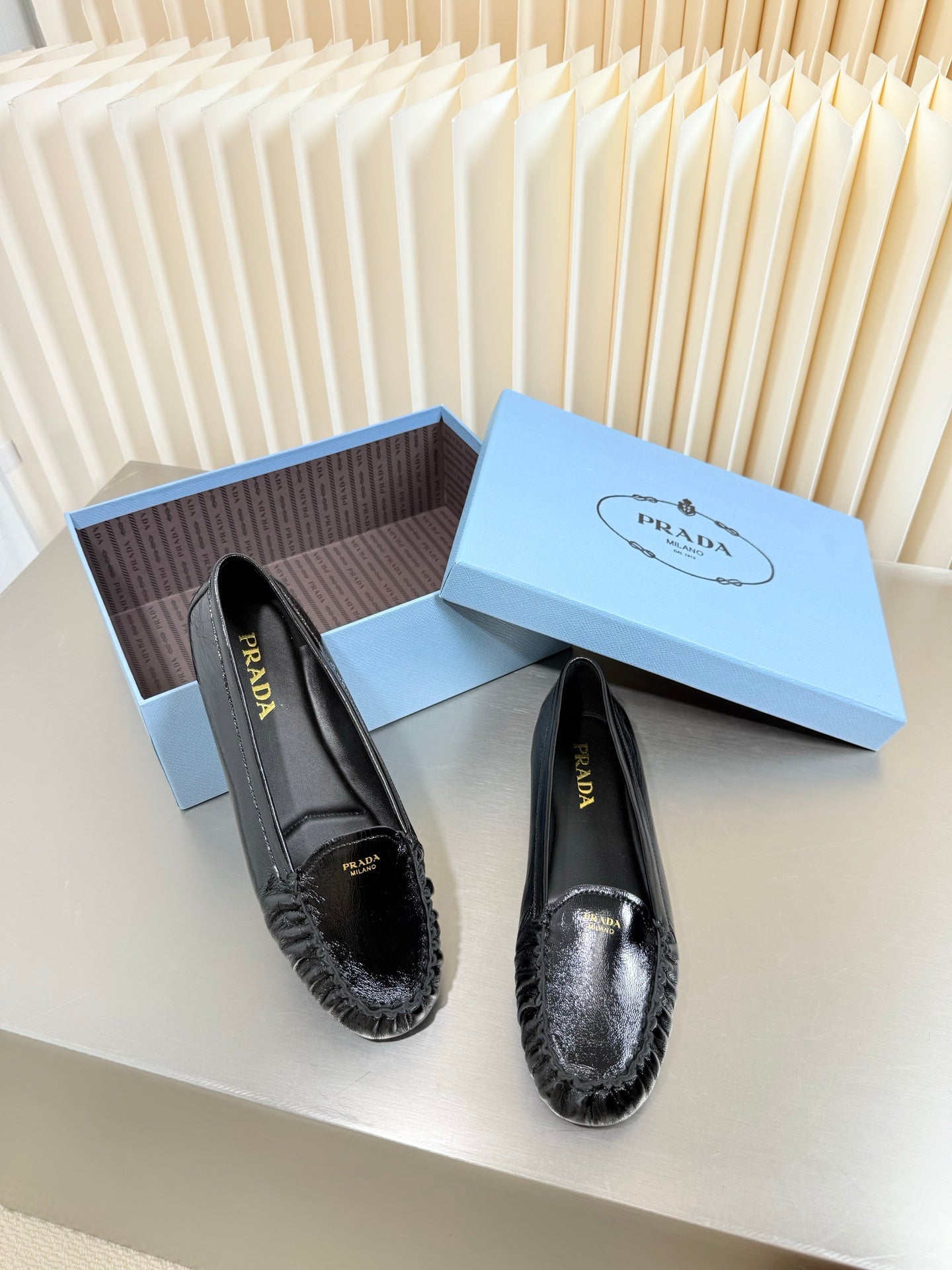 PRADA 26S CLASSIC LOAFERS IN BLACK LAMBSKIN