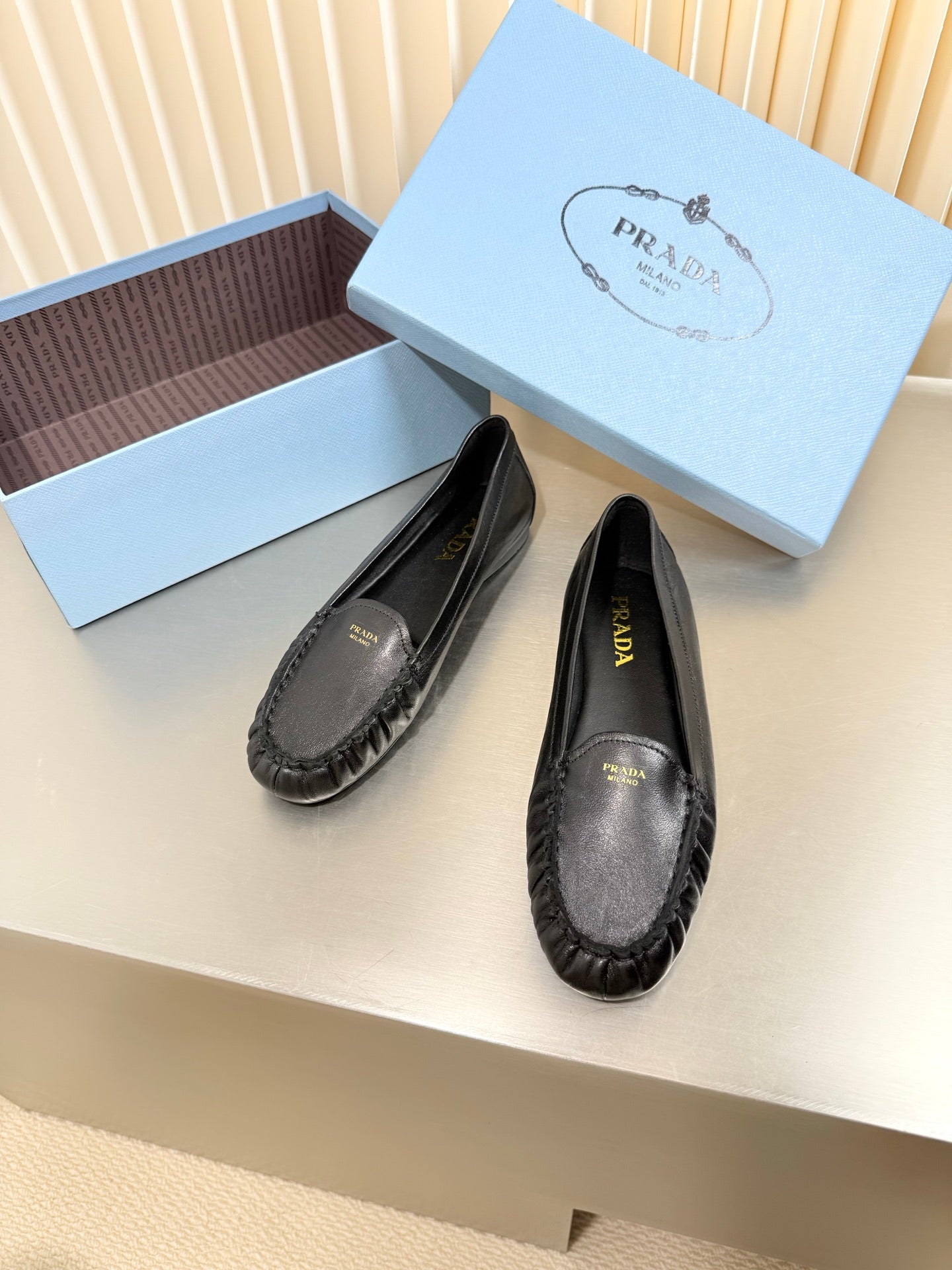 PRADA 26S CLASSIC LOAFERS IN BLACK LAMBSKIN