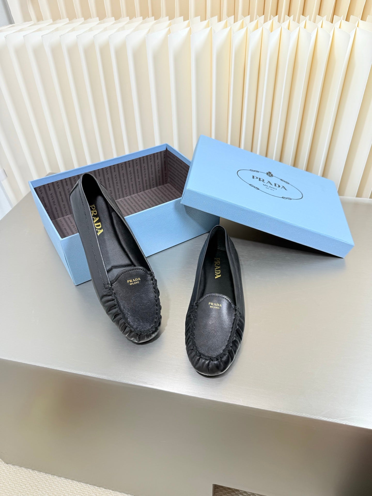 PRADA 26S CLASSIC LOAFERS IN BLACK LAMBSKIN