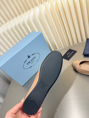 PRADA 26S MARY JANE FLATS IN BEIGE CALFSKIN