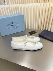 PRADA 26S MARY JANE FLATS IN WHITE CALFSKIN