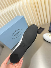 PRADA 26S MARY JANE FLATS IN WHITE CALFSKIN