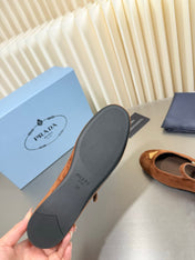 PRADA 26S MARY JANE FLATS IN COGNAC BROWN SUEDE