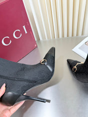 GUCCI 26S HORSEBIT BOOTS 105 MM IN BLACK LEATHER AND CANVAS