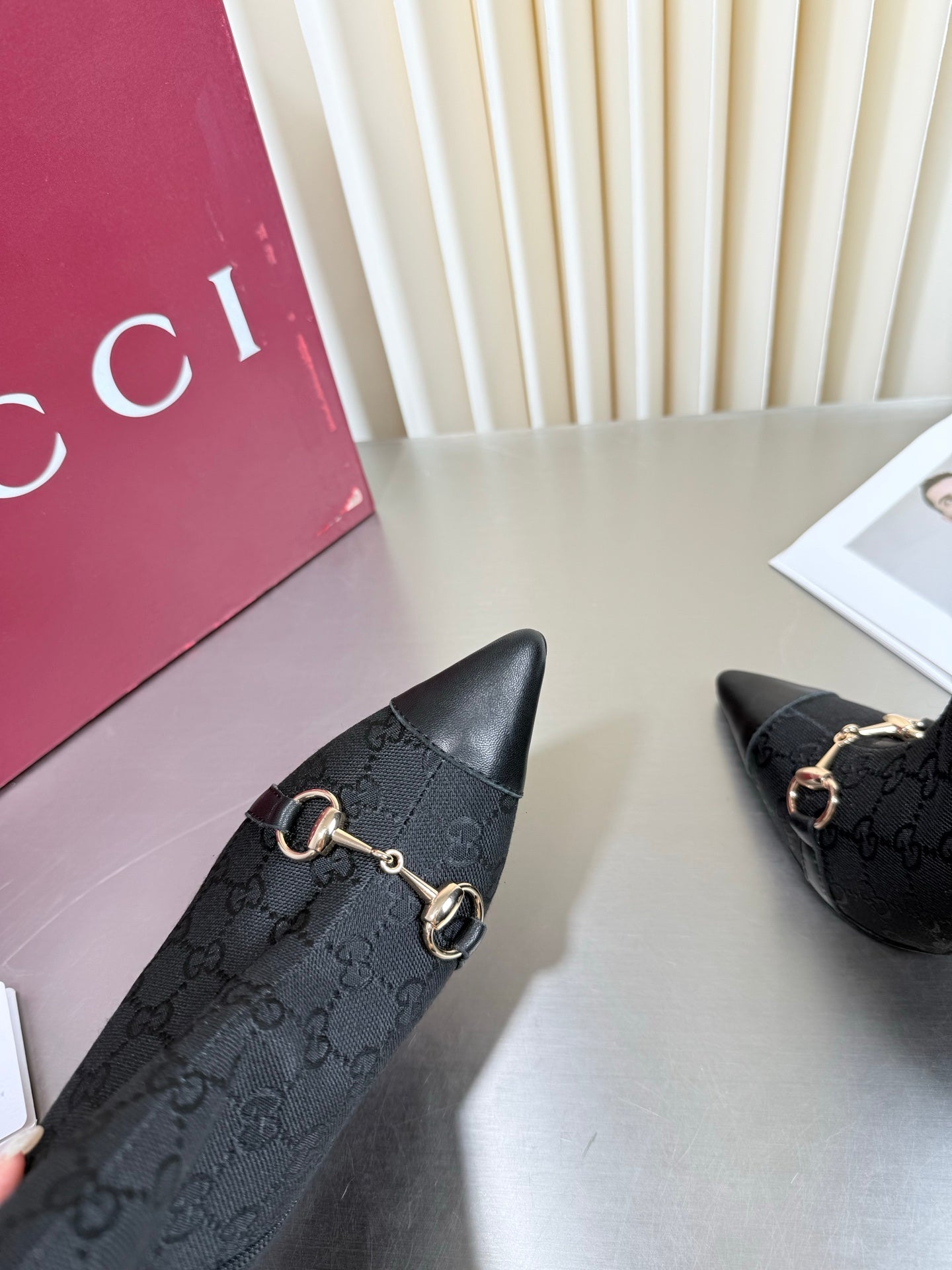GUCCI 26S HORSEBIT BOOTS 105 MM IN BLACK LEATHER AND CANVAS