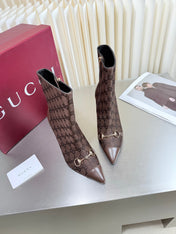 GUCCI 26S HORSEBIT BOOTS 105 MM IN DARK BROWN LEATHER AND CANVAS