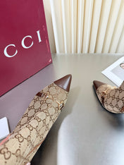 GUCCI 26S HORSEBIT BOOTS 105 MM IN BROWN LEATHER AND BEIGE CANVAS