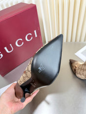 GUCCI 26S HORSEBIT BOOTS 105 MM IN BROWN LEATHER AND BEIGE CANVAS