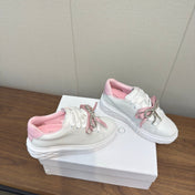JIMMY CHOO 26S SNEAKERS 55 MM IN WHITE AND PINK CALFSKIN WITH CRYSTAL BOW