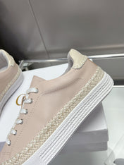 CHLOÉ TELMA LACE-UP SNEAKER IN DESERT SAND LAMBSKIN AND RAFFIA