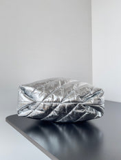CRUSH SMALL TOTE BAG 26 IN SILVER QUILTED CALFSKIN SILVER HARDWARE