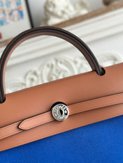 ZIP CABINE 31 BAG IN COBALT BLUE CANVAS AND BRONZE BROWN CALFSKIN