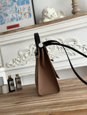 ZIP CABINE 31 BAG IN CHOCOLATE BROWN CANVAS AND BLACK CALFSKIN