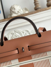 ZIP CABINE 31 BAG IN BRONZE BROWN MIX WHITE CANVAS AND CALFSKIN