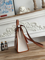 ZIP CABINE 31 BAG IN BRONZE BROWN MIX WHITE CANVAS AND CALFSKIN