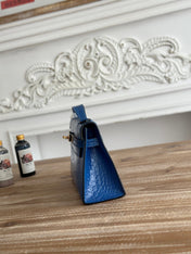 HM 26S KELLY MINI 22MM IN DARK BLUE CROC EMBOSSED CALFSKIN GOLD KELLY BUCKLE