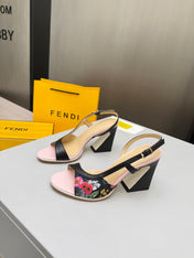 FENDI 26S SLINGBACK SANDALS IN BLACK CALFSKIN AND CANVAS