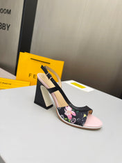 FENDI 26S SLINGBACK SANDALS IN BLACK CALFSKIN AND CANVAS