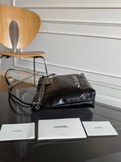 CC MINI HOBO HANDBAG 20 IN BLACK CALFSKIN SILVER-TONE HARDWARE