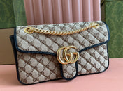 MARMONT MEDIUM SHOULDER BAG 26 IN BEIGE AND BROWN GG CANVAS BLACK CALFSKIN GOLD HARDWARE