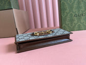 HORSEBIT 1955 WALLET IN BEIGE EBONY CANVAS MIX BROWN CALFSKIN GOLD CHAIN
