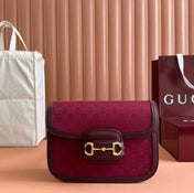 HORSEBIT 1955 SHOULDER BAG 25 IN WINE RED CANVAS AND CALFSKIN GOLD HARDWARE