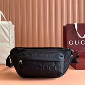 LARGE BELT BAG 34 IN BLACK CANVAS GREEN AND RED WEB DETAIL