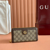 OPHIDIA WALLET 19 IN BEIGE AND DARK BROWN COATED FABRIC AND CALFSKIN
