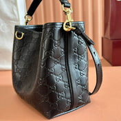 GUCCI 26S HAND BAG 19 IN BLACK CALFSKIN WITH MONOGRAM PATTERN