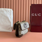 GUCCI NEO VINTAGE TIGER HEAD CROSSBODY BAG 22 IN CANVAS BROWN LEATHER TRIM