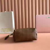 MIUMIU 26S CORDUROY POUCH BAG 25 IN BROWN CALFSKIN GOLD HARDWARE