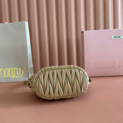 MIUMIU 26S POUCH BAG 15 IN DARK BEIGE CALFSKIN GOLD HARDWARE