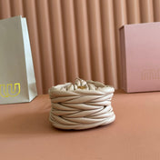 MIUMIU 26S MATELASSE POUCH BAG 16 IN LIGHT BEIGE CALFSKIN GOLD HARDWARE