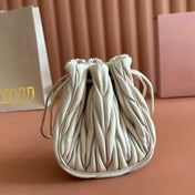 MIUMIU 26S MATELASSE POUCH BAG 16 IN WHITE CALFSKIN GOLD HARDWARE