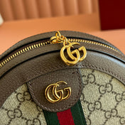 GUCCI 25S OPHIDIA MINI ROUND SHOULDER BAG 18 CM IN DARK BEIGE AND BROWN CALFSKIN