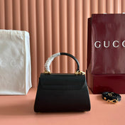 GUCCI 25S HORSEBIT 1955 MEDIUM SHOULDER BAG 22 CM IN BLACK CALFSKIN WITH GOLD HARDWARE