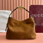 GUCCI 26S TOP HANDLE BAG 35 IN BROWN SUEDE
