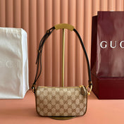GUCCI 26S SHOULDER BAG 19 IN WARM BEIGE AND BROWN CANVAS