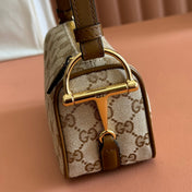 GUCCI 26S SHOULDER BAG 19 IN WARM BEIGE AND BROWN CANVAS