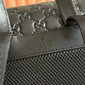 GUCCI 26S GG EMBLEM BACKPACK 44 IN BLACK EMBOSSED CALFSKIN