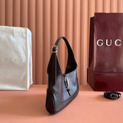 GUCCI 26S JACKIE SLIM SHOULDER BAG 27 IN DARK BROWN CALFSKIN